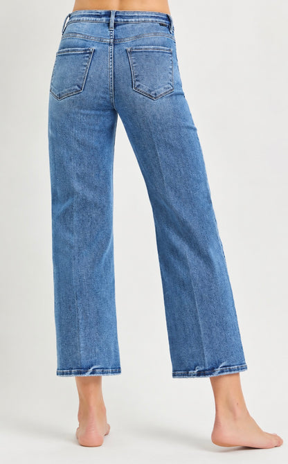 RISEN TUMMY CONTROL HIGH ANKLE STRAIGHT CREASE LINE JEAN