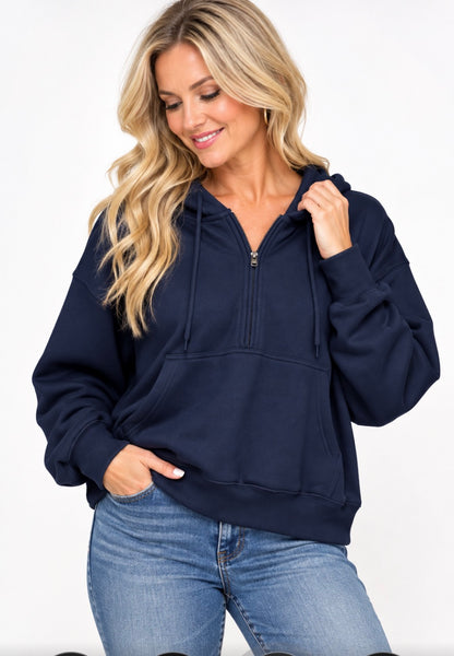 EMILY HALF ZIP FLEECE HOODIE