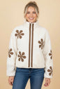 DAISY FLORAL PATCH FAUX SHEARLING ZIP UP SHERPA...