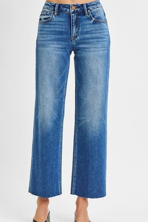 RISEN MID RISE CROP STRAIGHT JEANS