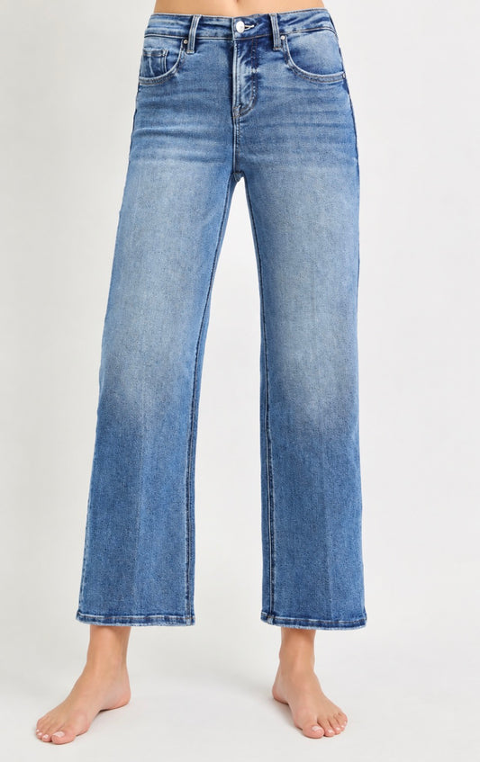 RISEN TUMMY CONTROL HIGH ANKLE STRAIGHT CREASE LINE JEAN