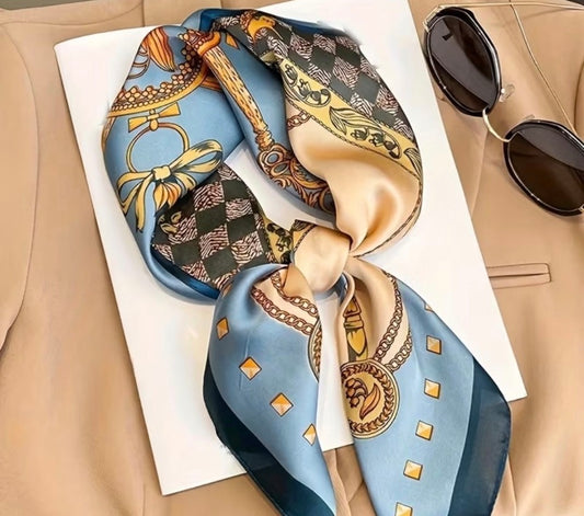 ELEGANT BLUE & TAN SCARF
