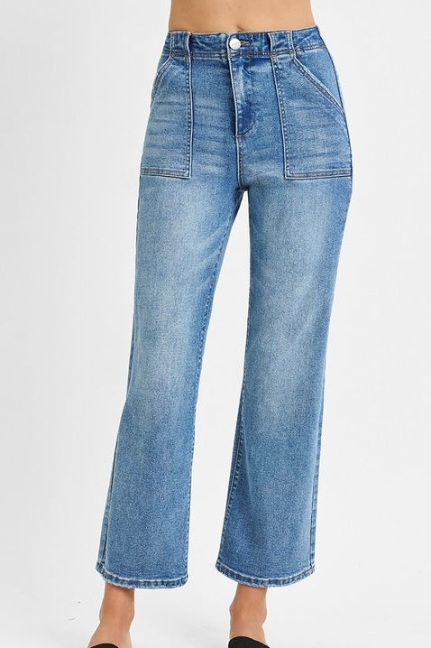 RISEN HIGH RISE ANKLE FLARE JEANS