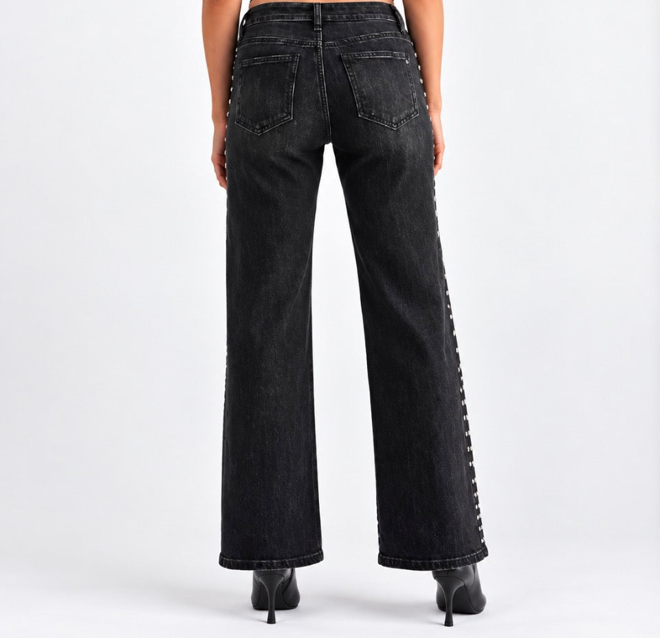 MICA MID-RISE EMBELLISHED SIDE BLACK JEAN