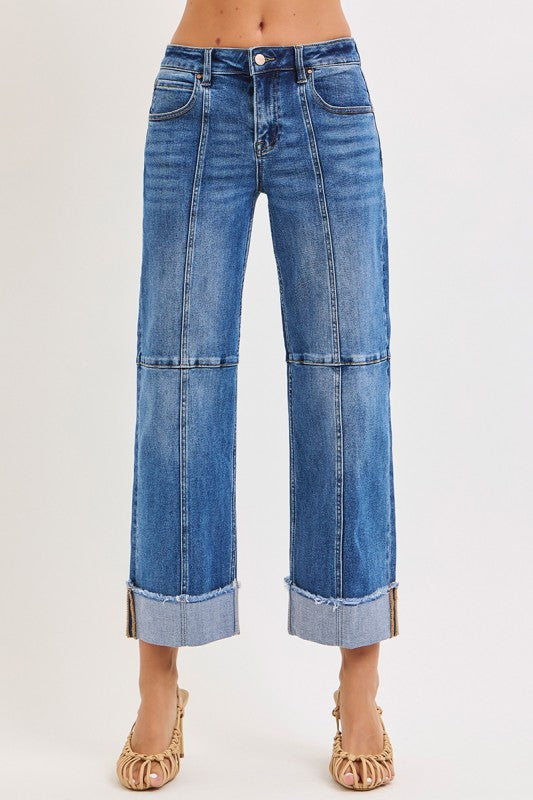 RISEN WIDE LEG CROPPED DETAIL SEAM JEANS