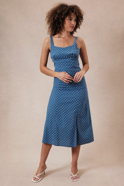 LILA POLKA DOT MIDI DRESS