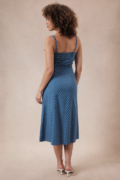 LILA POLKA DOT MIDI DRESS
