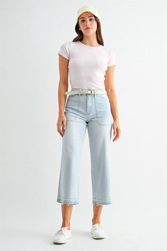 MICA KENNEDY STRIPE WIDE LEG CROPPED JEAN