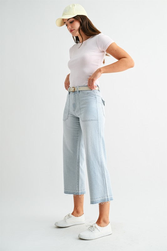 MICA KENNEDY STRIPE WIDE LEG CROPPED JEAN