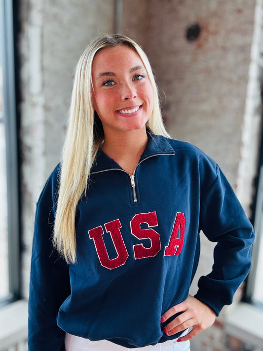 Navy USA Quarter Zip Sweatshirt