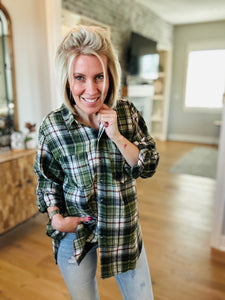 Oversized Olive & Wine Plaid Shirt