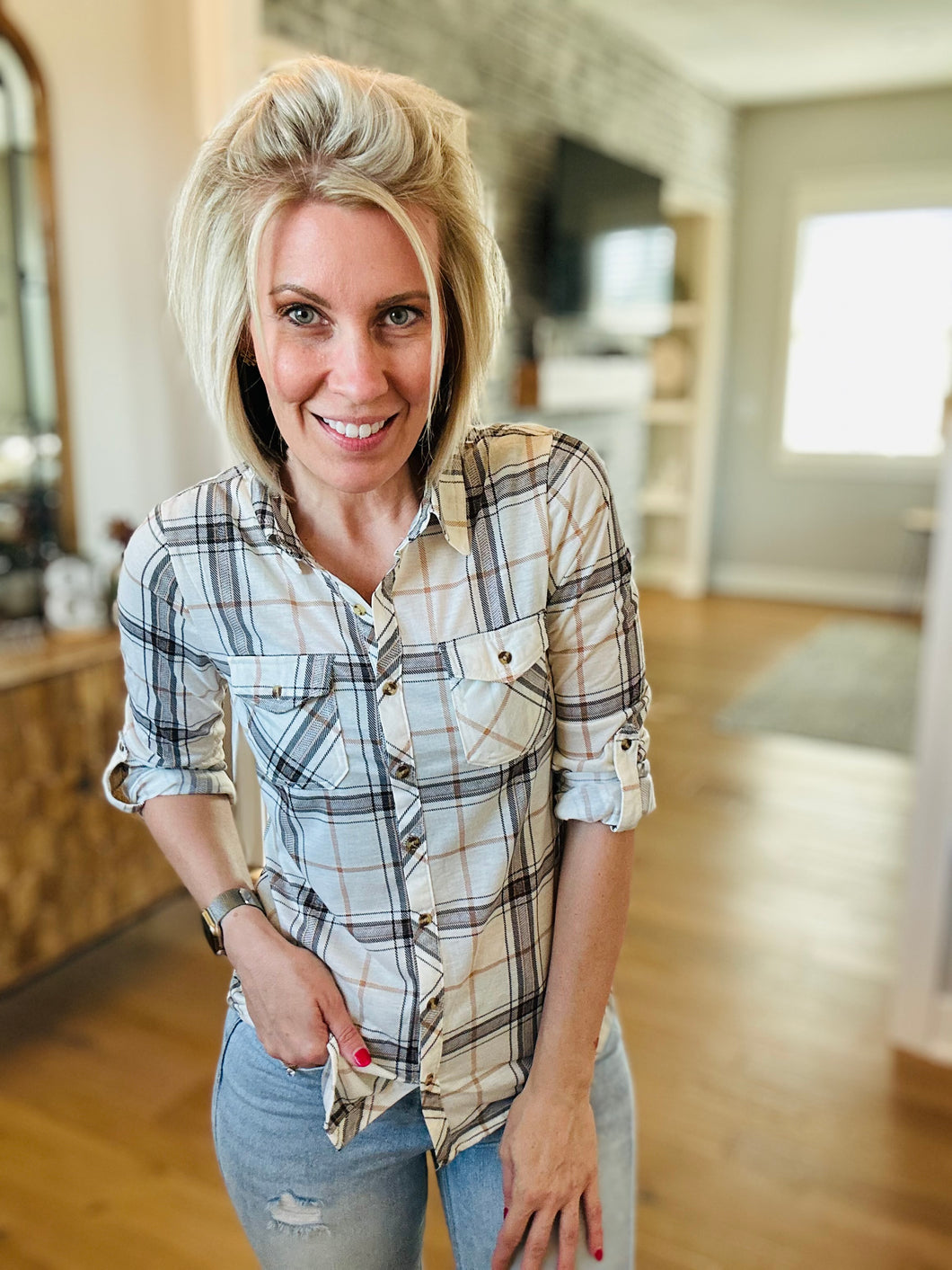 Carmel & Charcoal Plaid Shirt