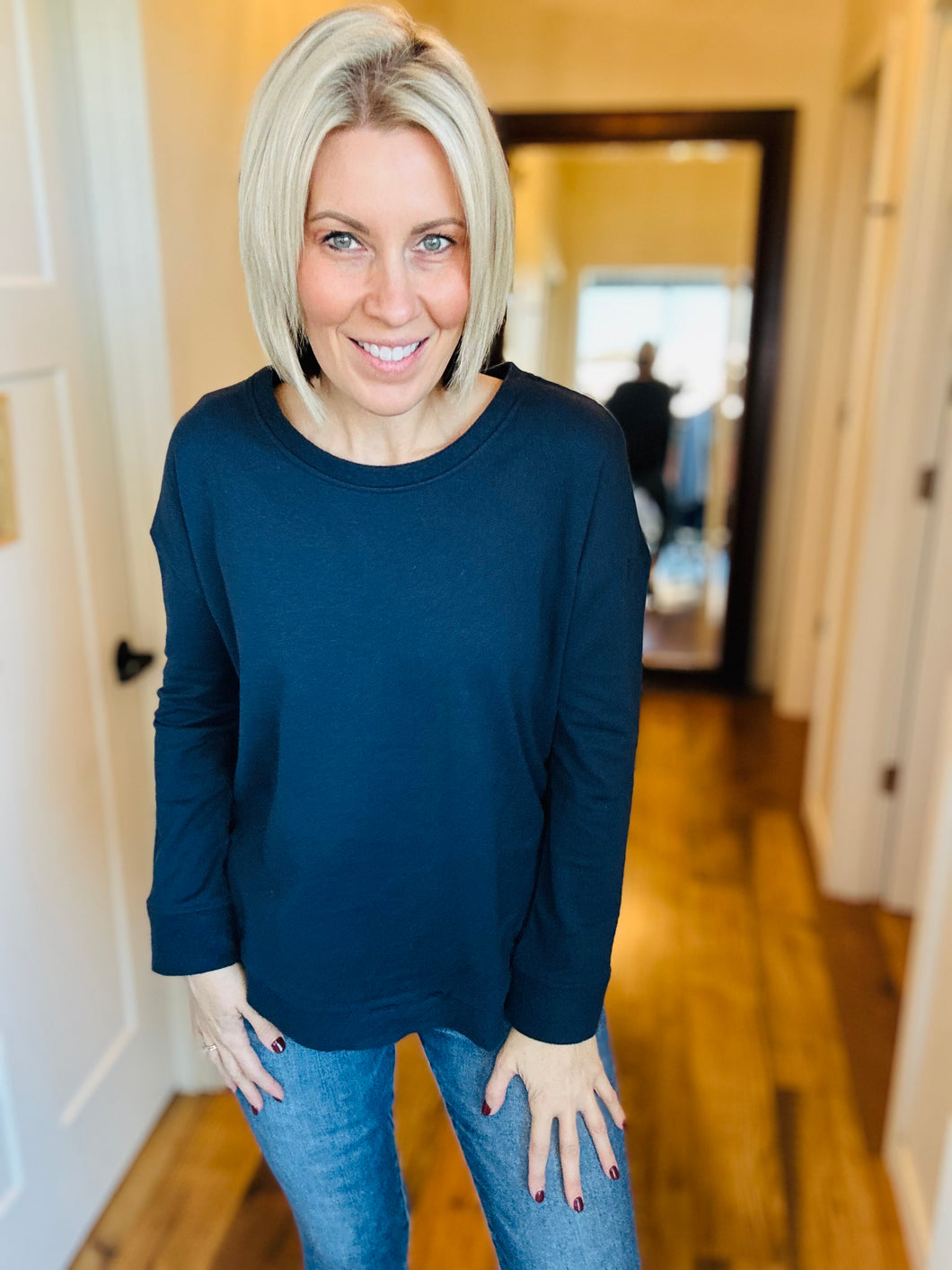 Navy Round Hem Sweatshirt