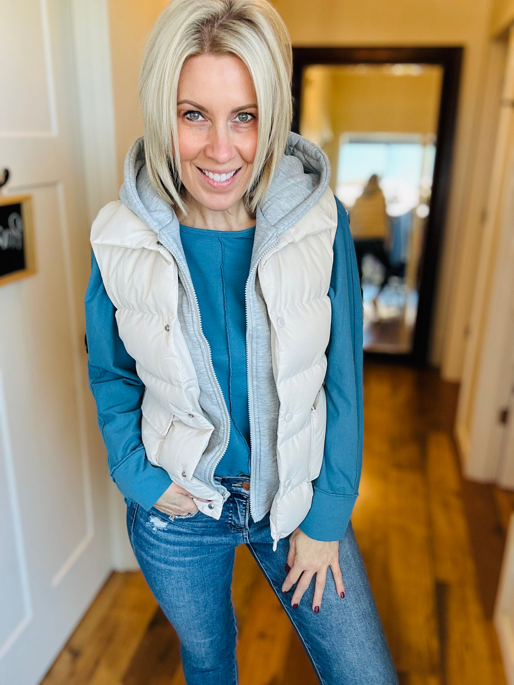 Ivory Double Front Hooded Vest