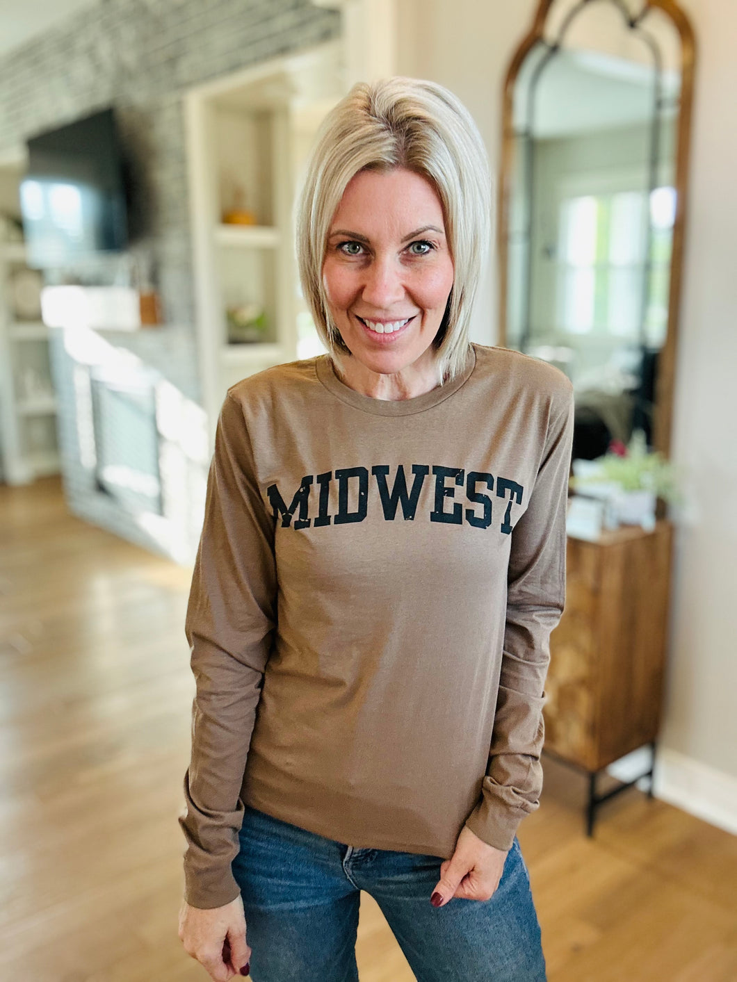 Midwest Heather Brown Long Sleeve Teeshirt S-2X