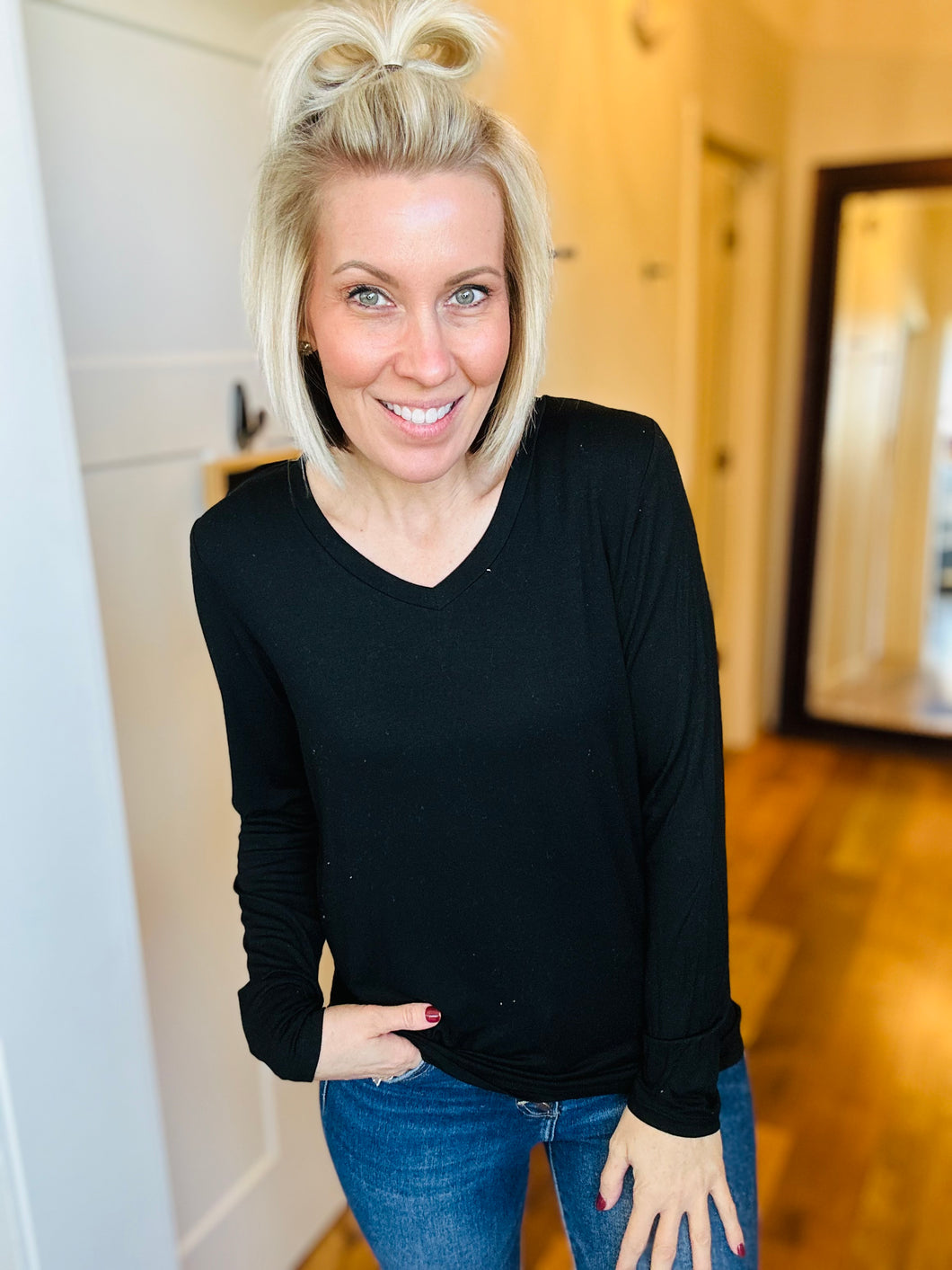 Black V-Neck Long Sleeve
