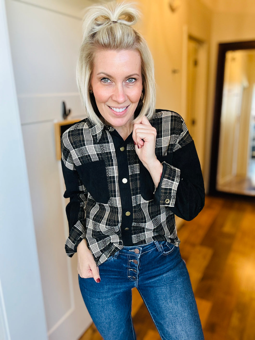 Plaid & Corduroy Mix Top