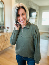 Load image into Gallery viewer, Olive Quarter Zip Ribbed Top
