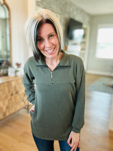 Load image into Gallery viewer, Olive Quarter Zip Ribbed Top
