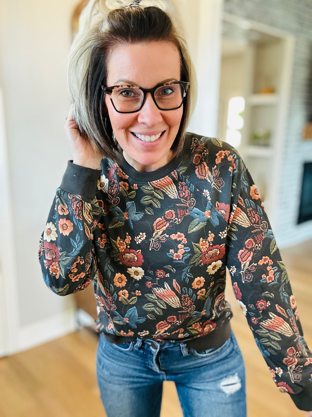 Fall Floral Pullover Sweatshirt S-Xl