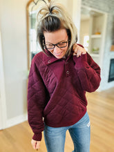 Load image into Gallery viewer, Dark Cherry Quilted Snap Pullover
