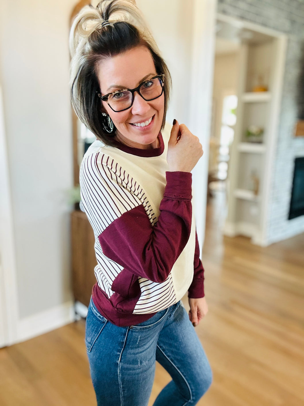 Stripe Terry Sweatshirt-2 Colors S-Xl