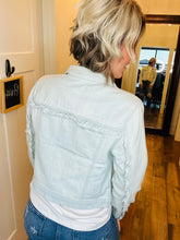 Load image into Gallery viewer, Risen Light Wash Ruffle Detail Denim Jacket
