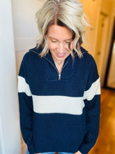 Load image into Gallery viewer, Big Collard Navy Stripe Zip Up
