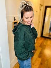 Load image into Gallery viewer, Deep Green Quilted Zip Hoodie Jacket
