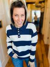 Load image into Gallery viewer, Navy Collard Stripe Sweater
