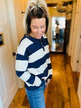 Load image into Gallery viewer, Navy Collard Stripe Sweater
