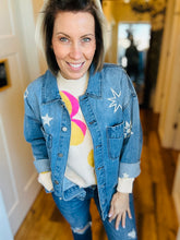 Load image into Gallery viewer, Risen Star Embroidered Oversized Denim Jacket
