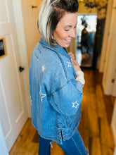 Load image into Gallery viewer, Risen Star Embroidered Oversized Denim Jacket
