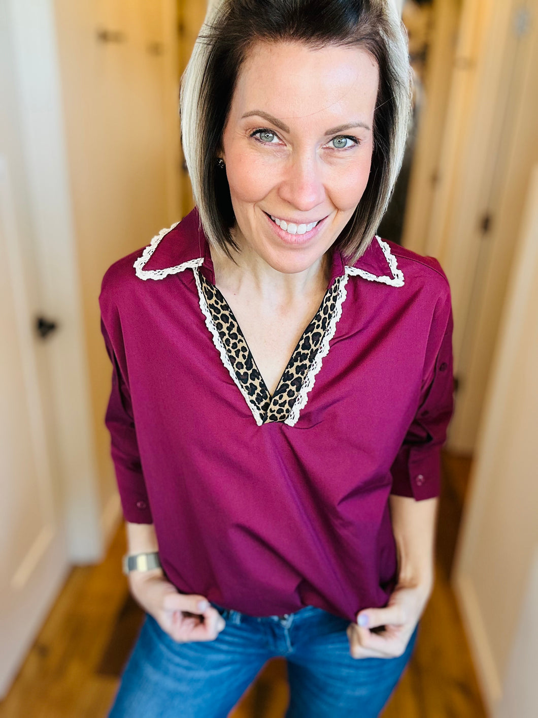 Wine Animal Trimmed Top