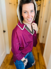 Load image into Gallery viewer, Wine Animal Trimmed Top
