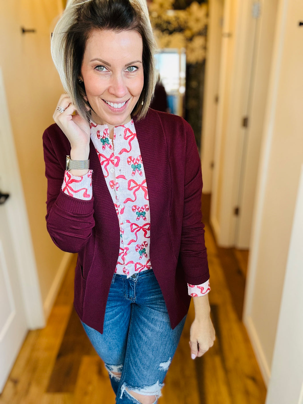 Cranberry Pocket Cardigan