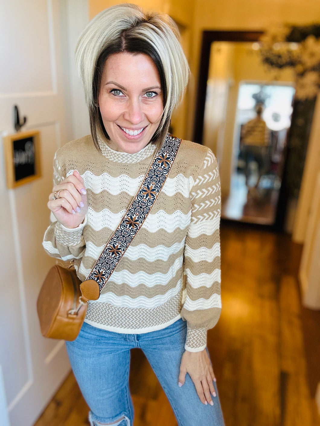 Ivory & Tan Zig Zag Sweater