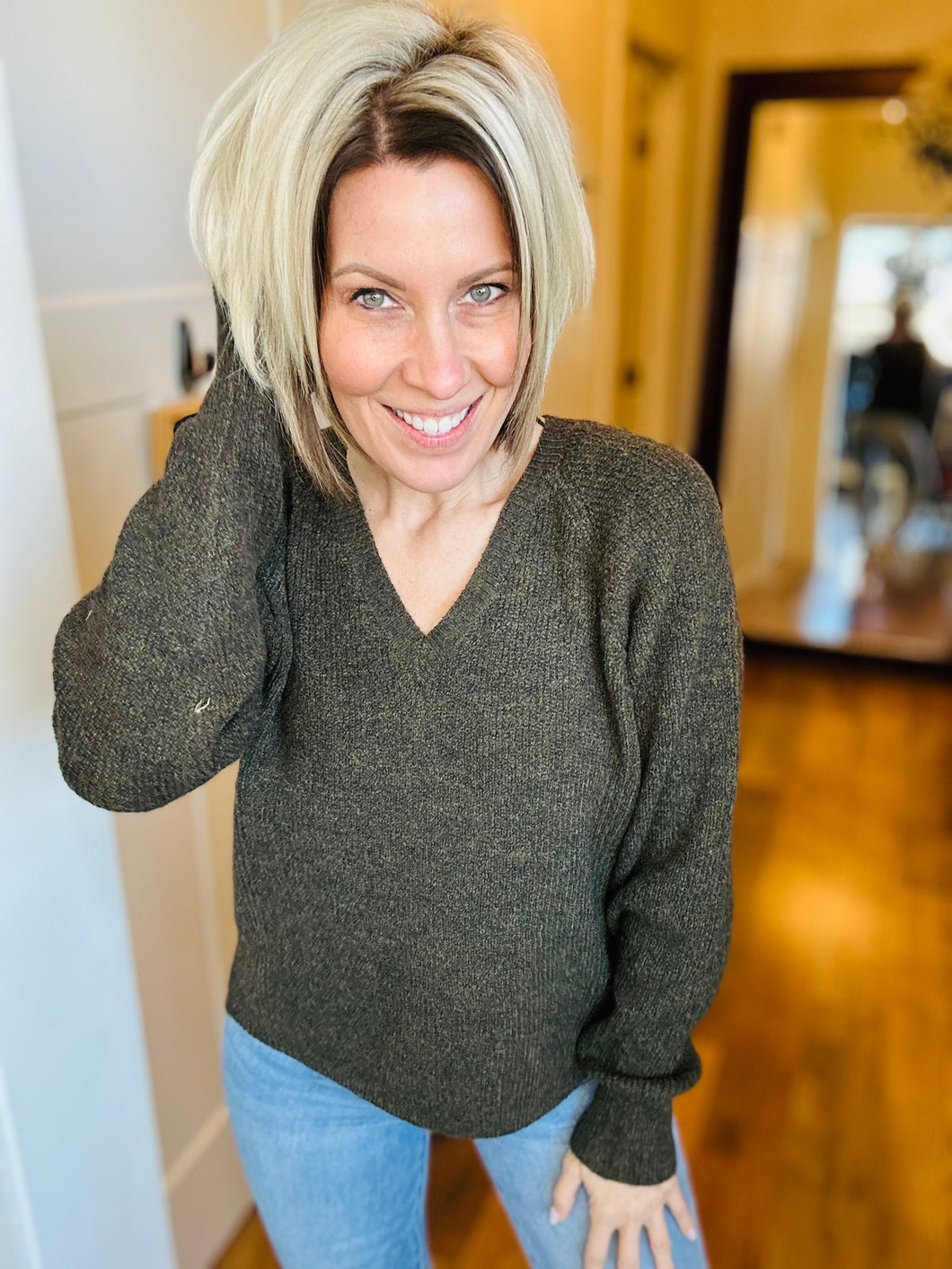 Deep Olive V-Neck Thread & Supply Sweater