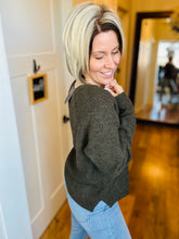 Load image into Gallery viewer, Deep Olive V-Neck Thread &amp; Supply Sweater

