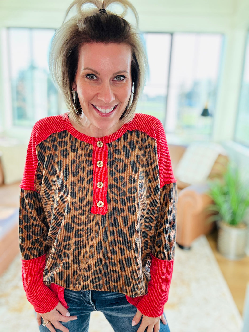 Red Trimmed Animal Top