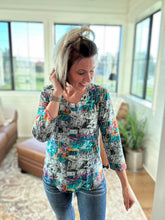 Load image into Gallery viewer, Teal Printed 3/4 Sleeve Parsley &amp; Sage Top
