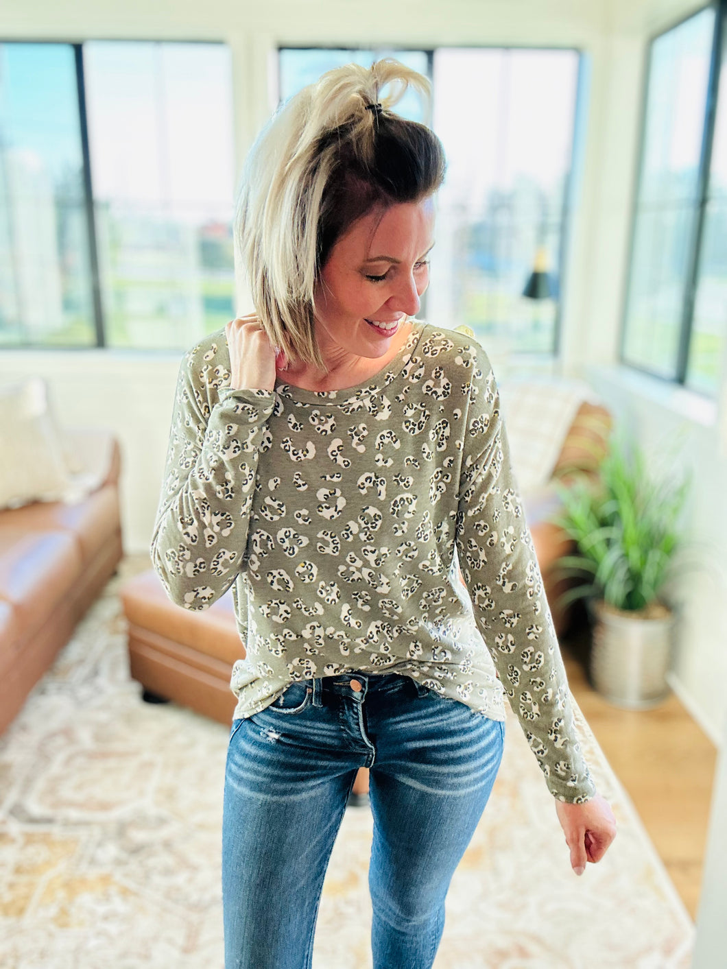 Olive Animal Print Long Sleeve