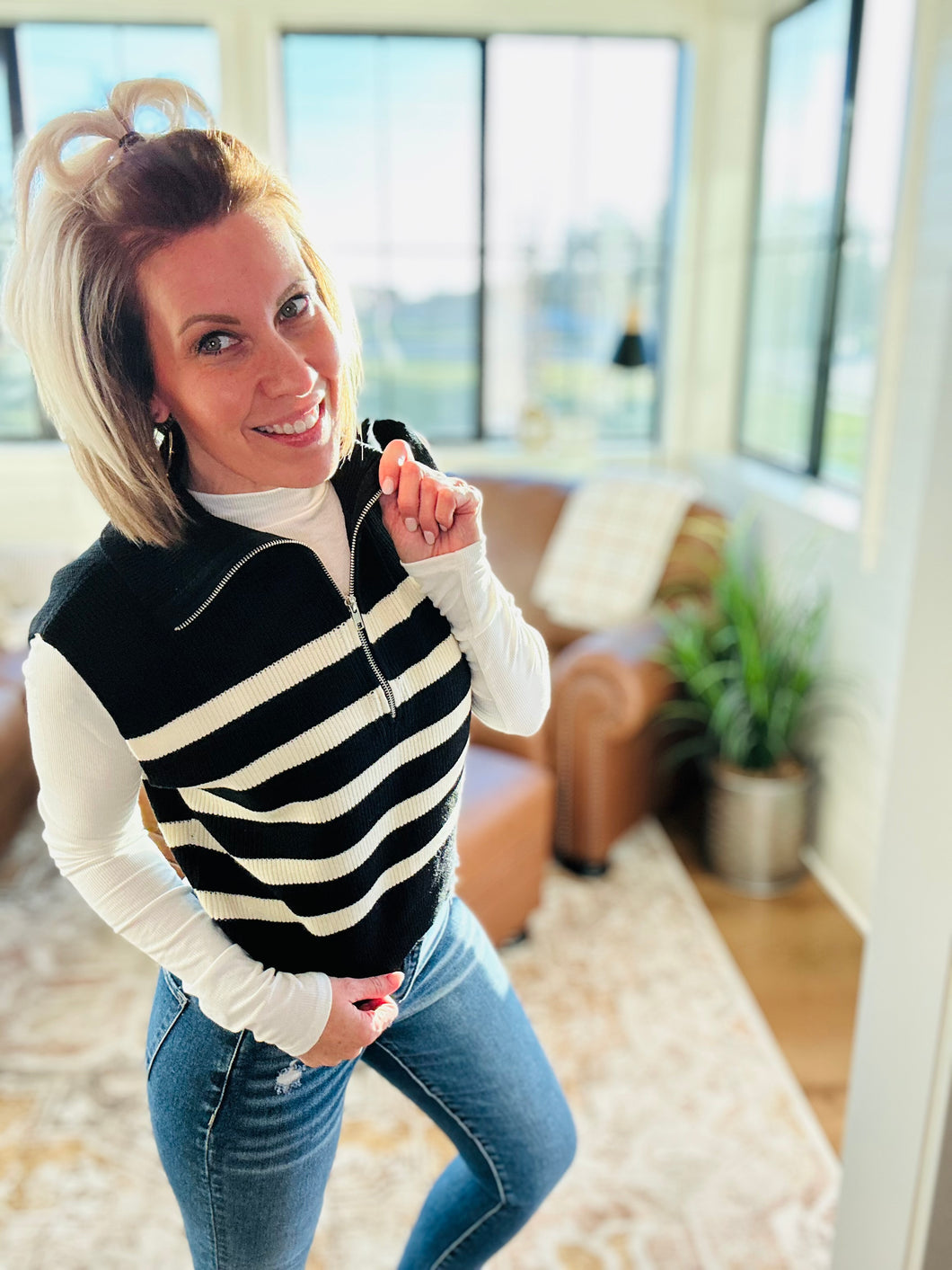 Black Stripe Quarter Zip Vest