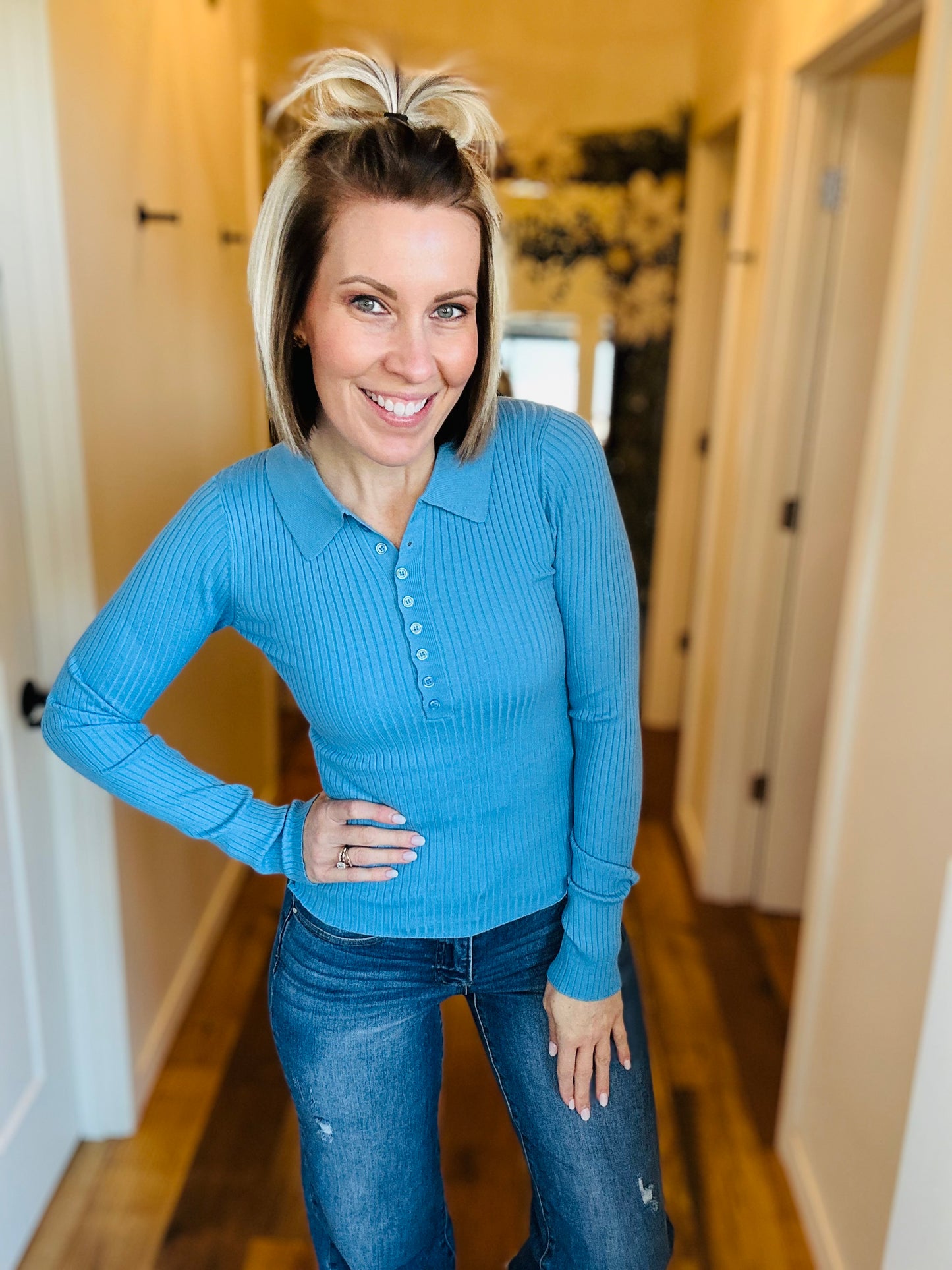 Ribbed Button Henley 2 Colors