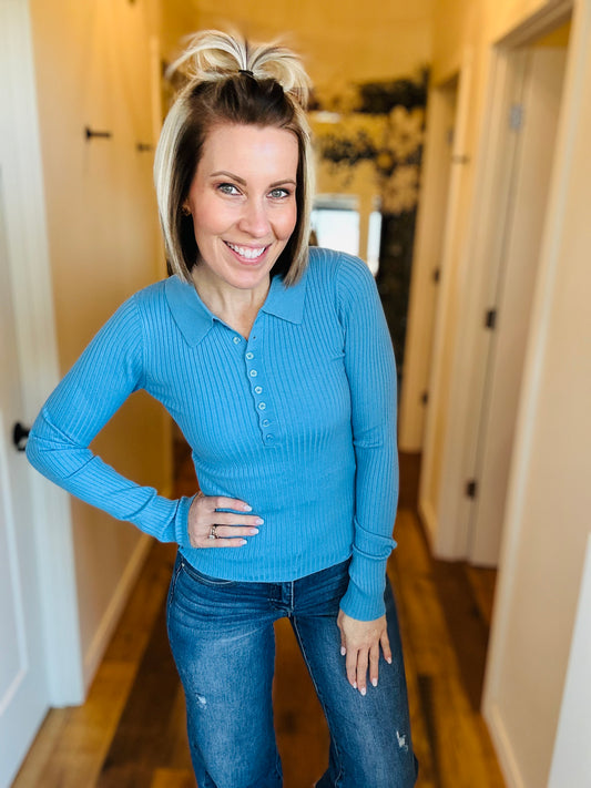 Ribbed Button Henley 2 Colors