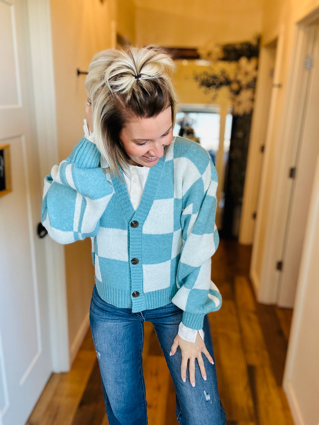 Blue Checkered Cardigan