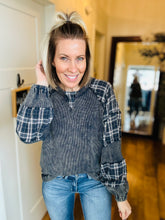 Load image into Gallery viewer, Navy Plaid Sleeve Top
