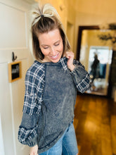 Load image into Gallery viewer, Navy Plaid Sleeve Top
