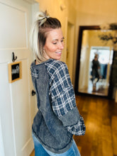 Load image into Gallery viewer, Navy Plaid Sleeve Top
