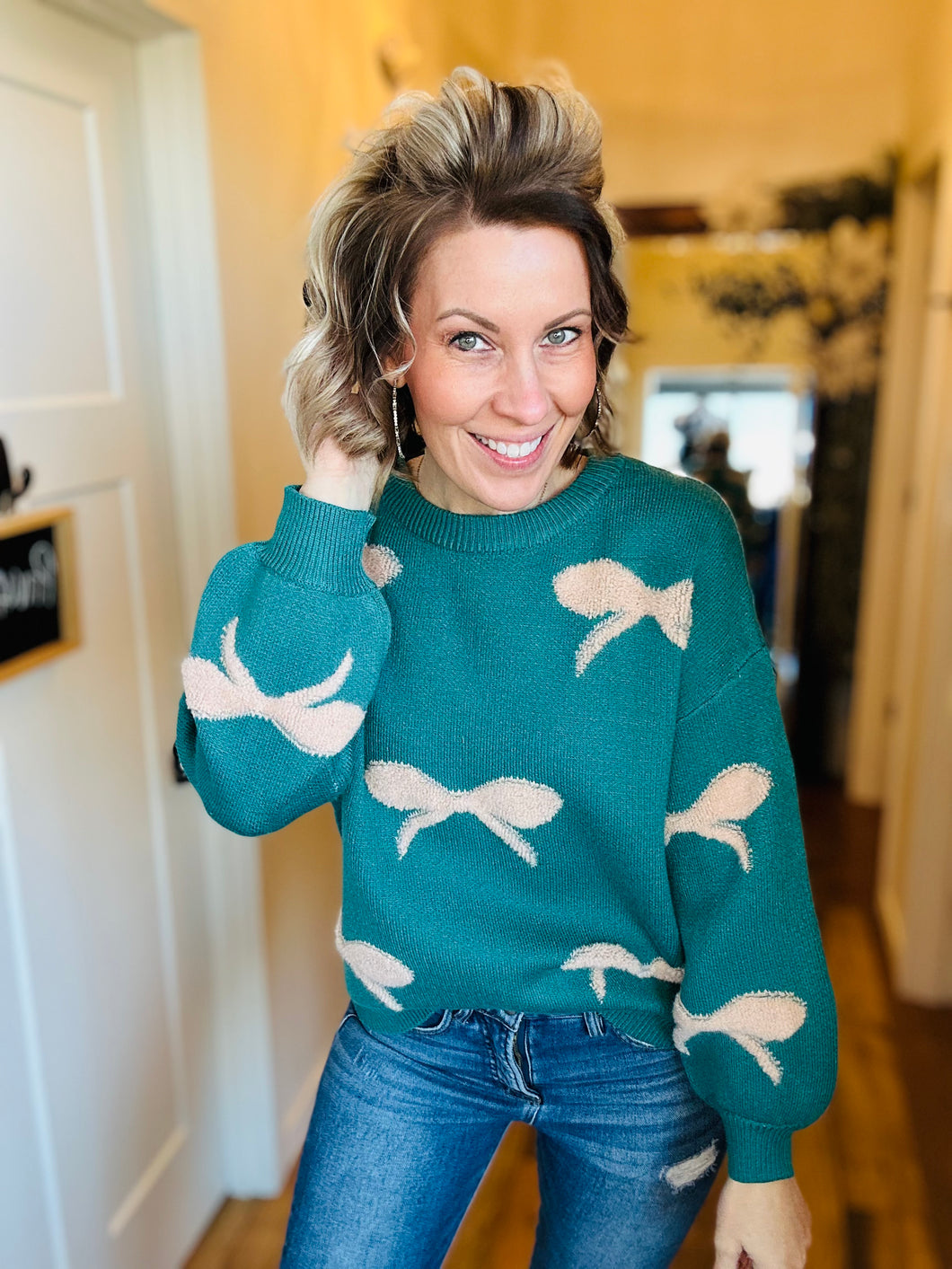 Teal Bow Sweater